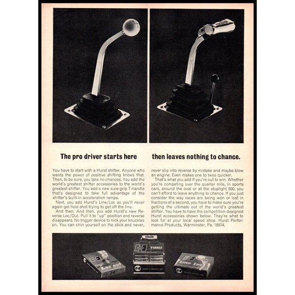 1967 Hurst T Grip Handle Shifter Vintage Print Ad Classic Car Wall Art Photo - Picture 1 of 1